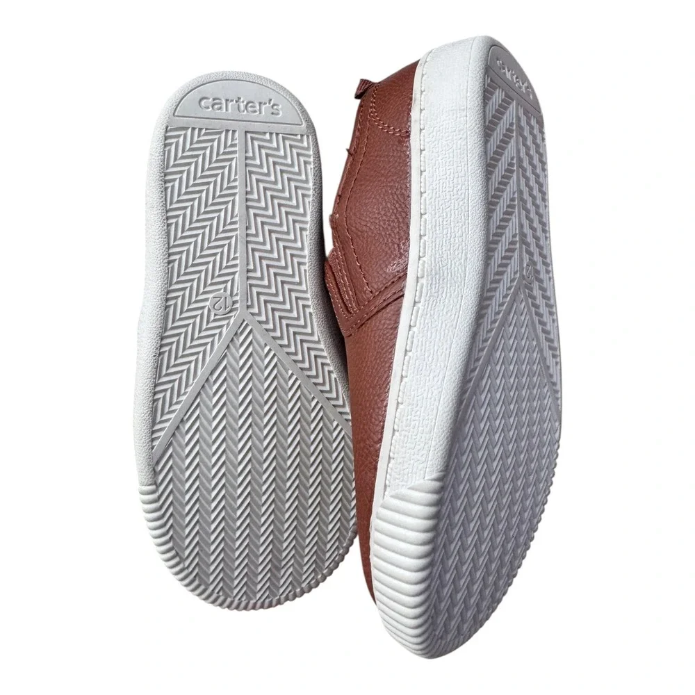 Carters‎ Ricky Brown Slip On Sneakers Kids Size 12 Faux Leather Loafers NEW